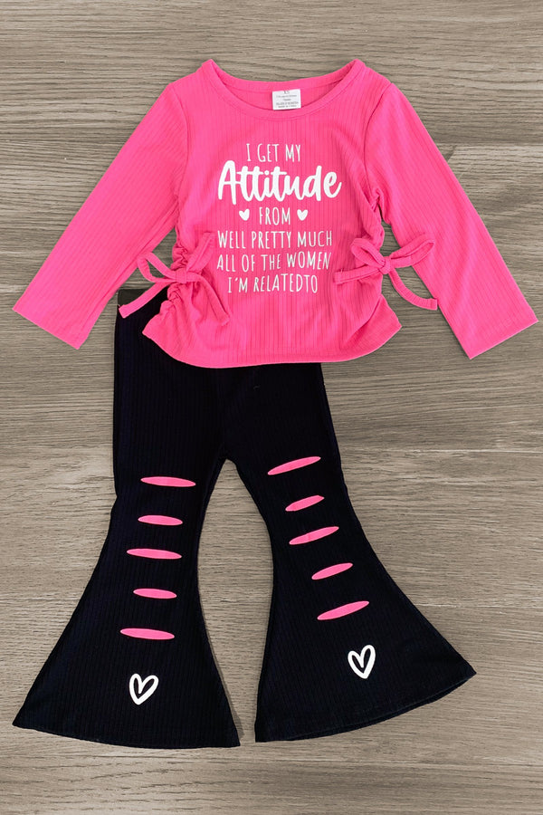"I Get My Attitude From..." Pink Flare Pant Set | Sparkle in Pink