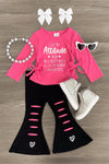 "I Get My Attitude From..." Pink Flare Pant Set | Sparkle in Pink