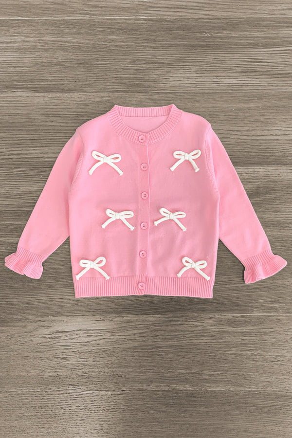 Light Pink & White Bow Cardigan | Sparkle in Pink
