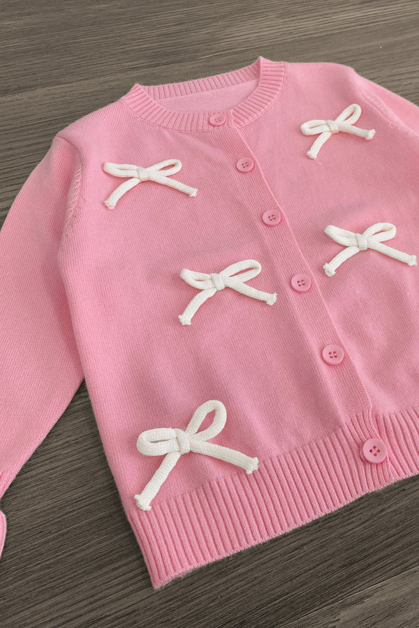 Light Pink & White Bow Cardigan | Sparkle in Pink