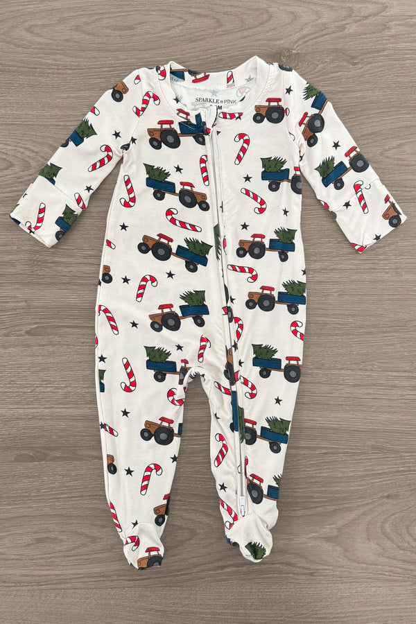 Bamboo White Candy Cane Truck Onesie | Sparkle in Pink