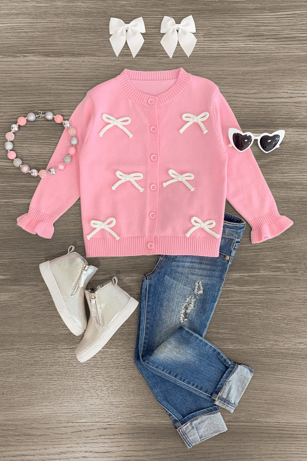 Light Pink & White Bow Cardigan | Sparkle in Pink