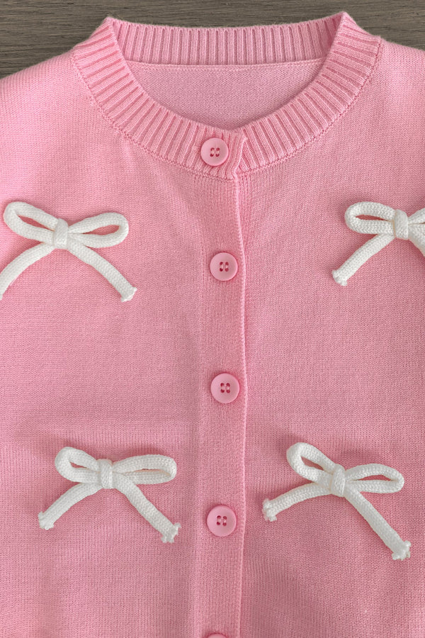 Light Pink & White Bow Cardigan | Sparkle in Pink