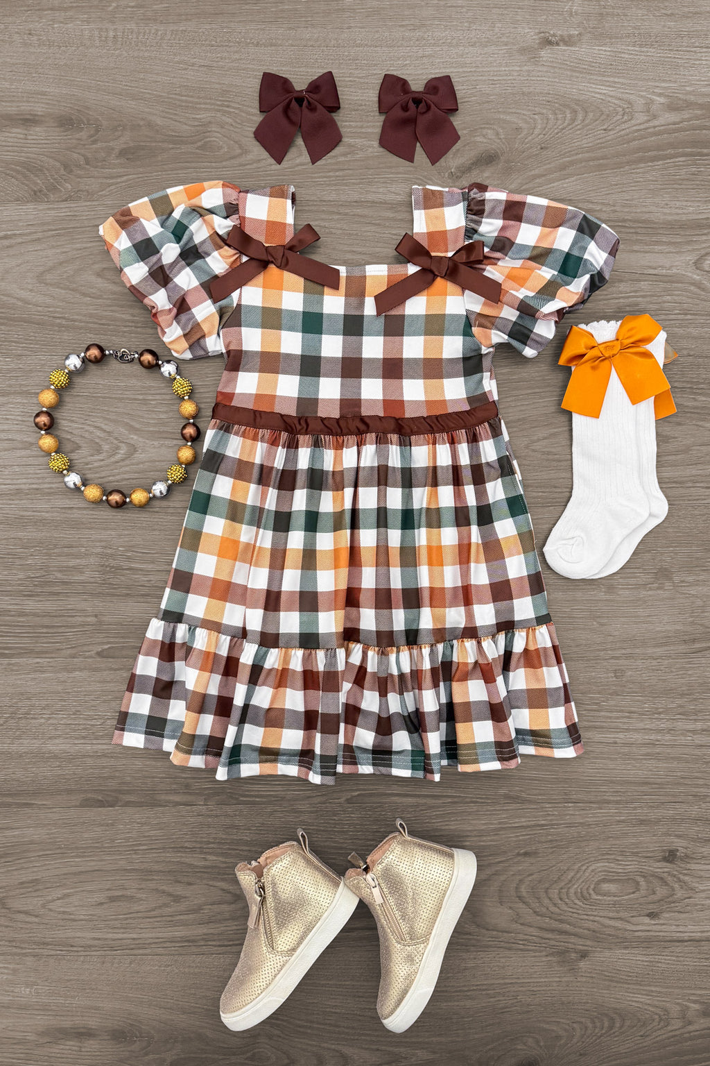 Green & Brown Checkered Top & Dress