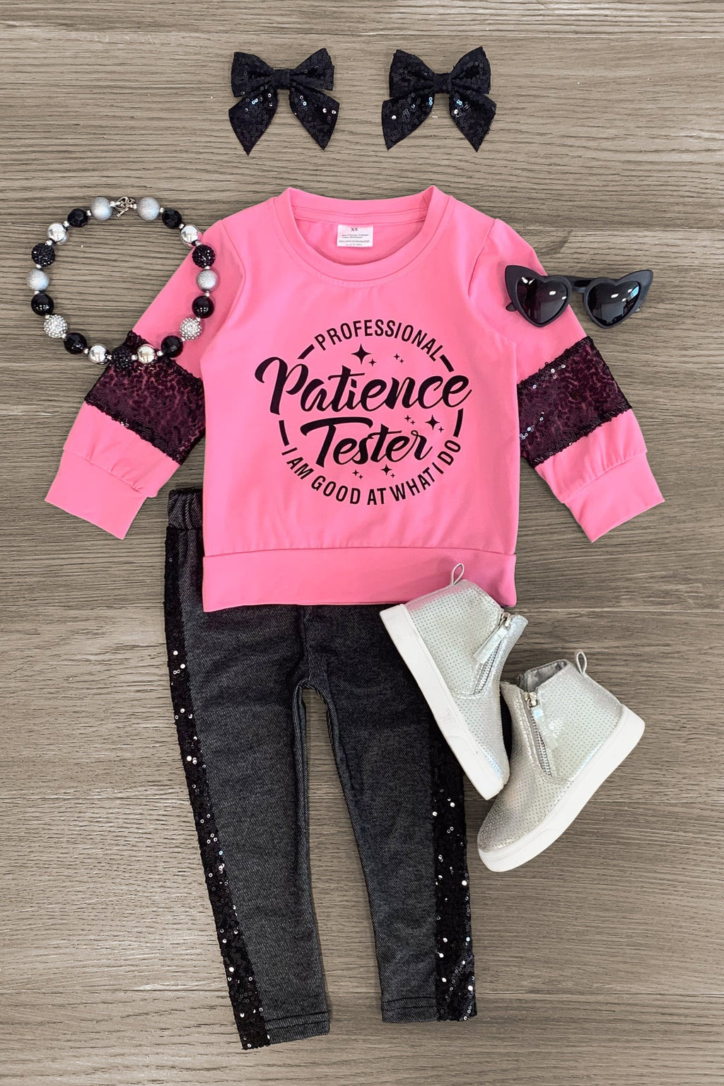 "Professional Patience Tester..." Pink Sequin Pant Set | Sparkle in Pink