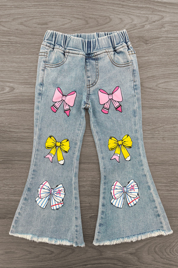 Notebook Bow Flare Denim Pant Set