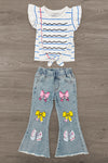 Notebook Bow Flare Denim Pant Set