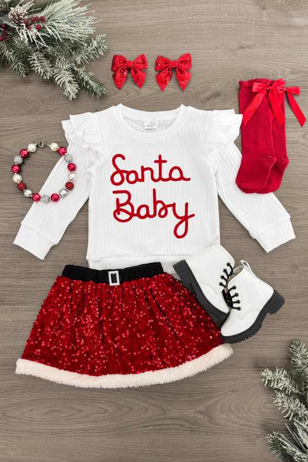 "Santa Baby" Red Velvet Sequin Skirt Set | Sparkle in Pink