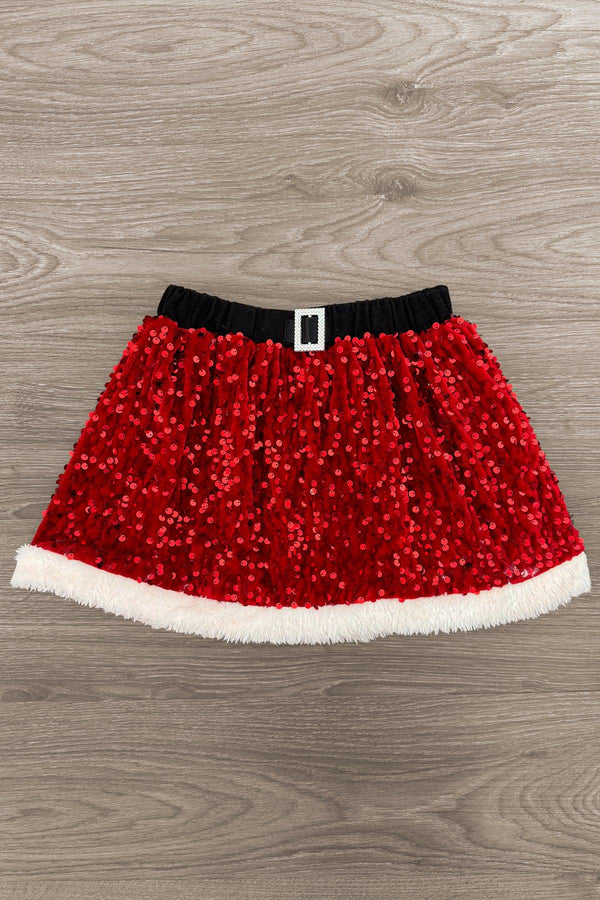 "Santa Baby" Red Velvet Sequin Skirt Set | Sparkle in Pink