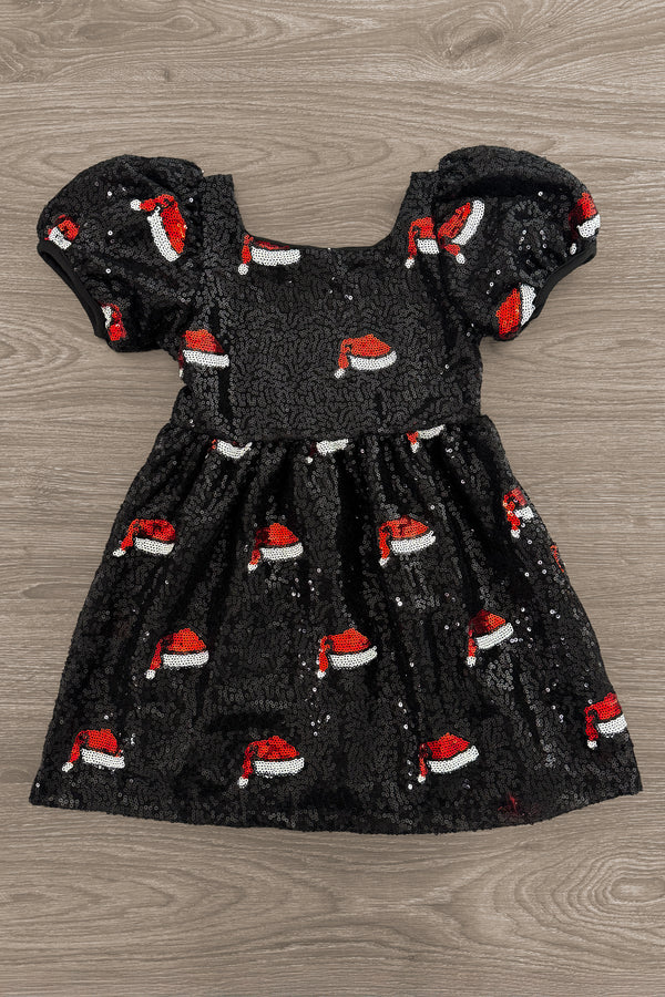 little black xmas dress Black Sequin Santa Hat Dress