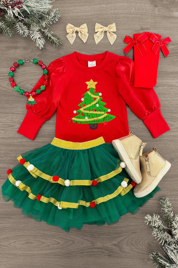Red & Green Christmas Tree Tutu Skirt Set | Sparkle in Pink