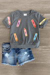 Mom & Me - Gray Corduroy Crayon Top | Sparkle in Pink