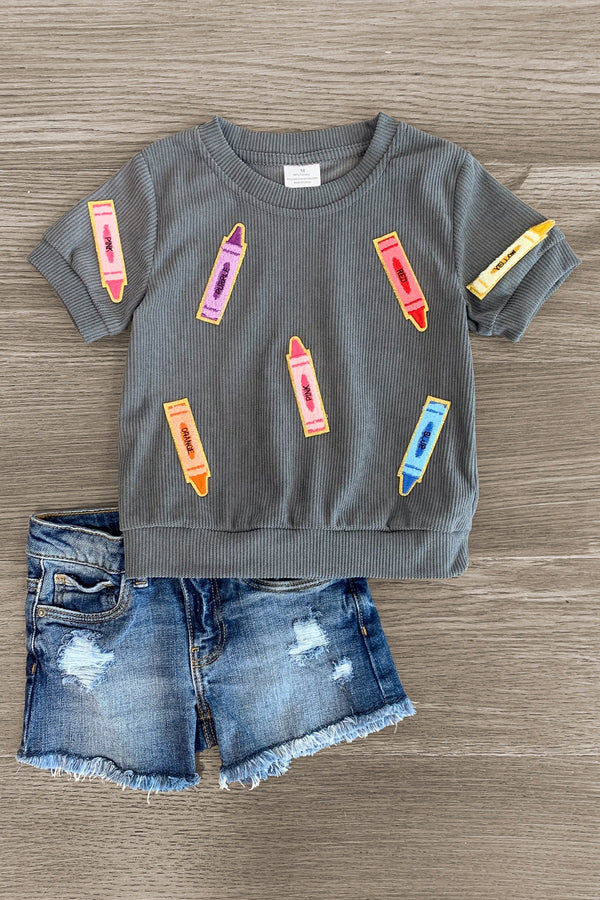 Mom & Me - Gray Corduroy Crayon Top | Sparkle in Pink