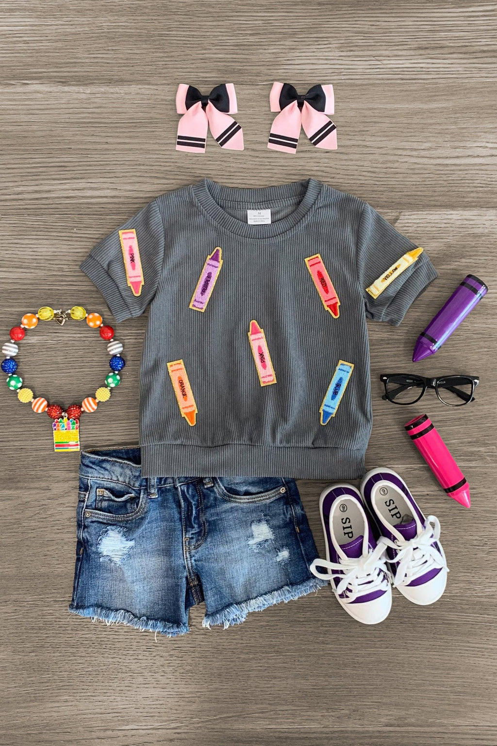 Mom & Me - Gray Corduroy Crayon Top | Sparkle in Pink
