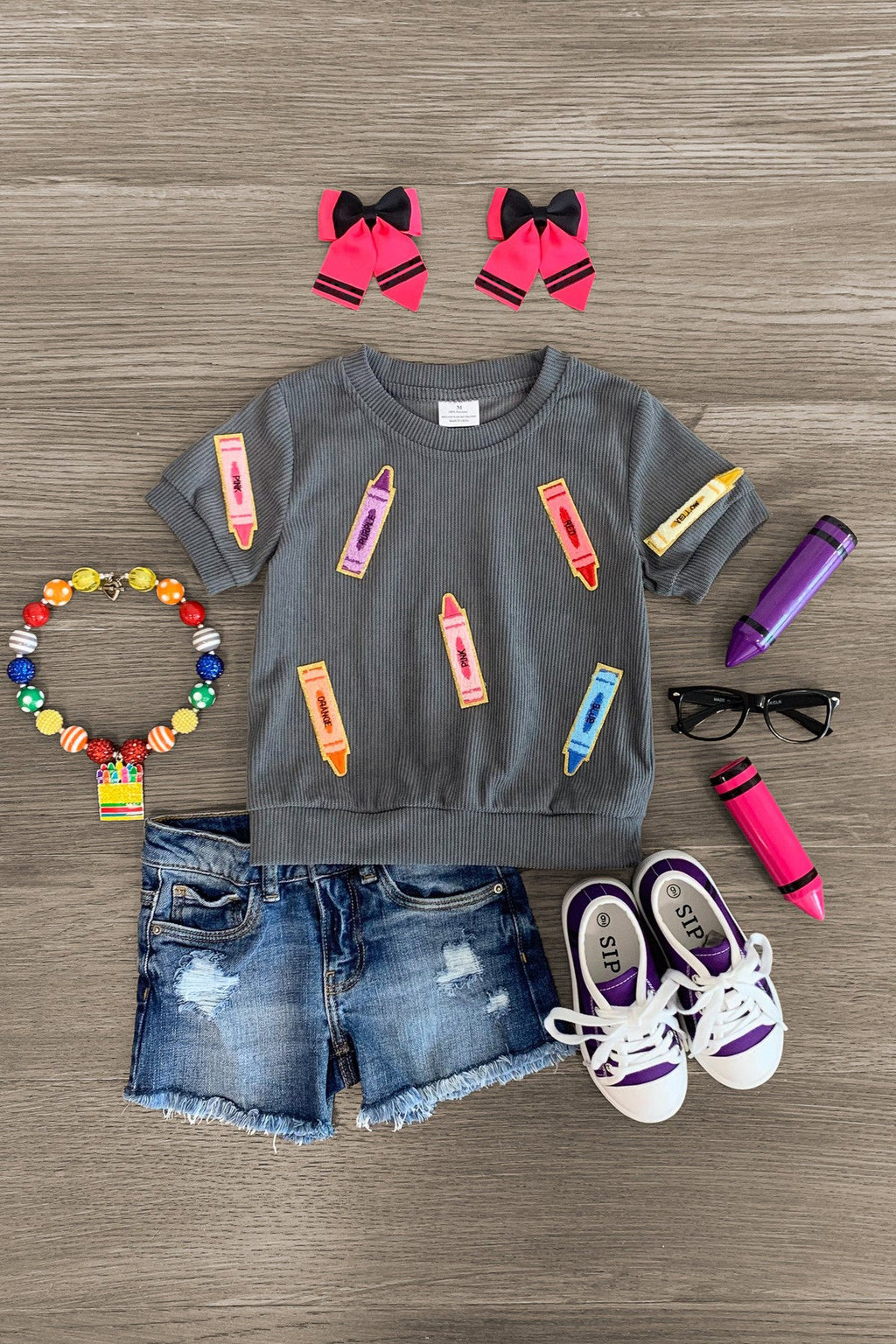 Mom & Me - Gray Corduroy Crayon Top | Sparkle in Pink