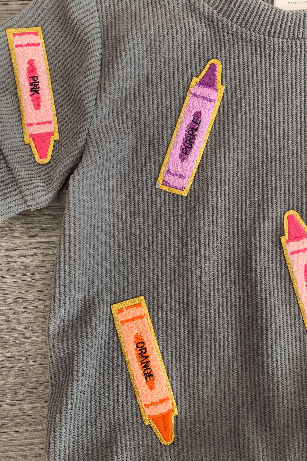 Mom & Me - Gray Corduroy Crayon Top | Sparkle in Pink