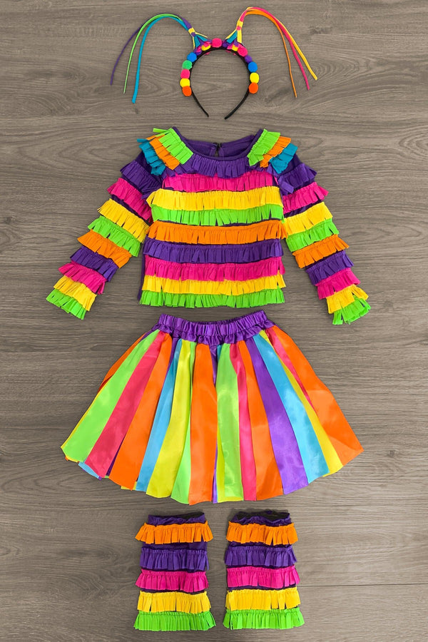 Rainbow Piñata Girl Costume 4 Piece Set - Sparkle in Pink