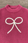 Raspberry Rose Bow Sweater Bell Bottom Set | Sparkle in Pink