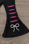 Raspberry Rose Bow Sweater Bell Bottom Set | Sparkle in Pink