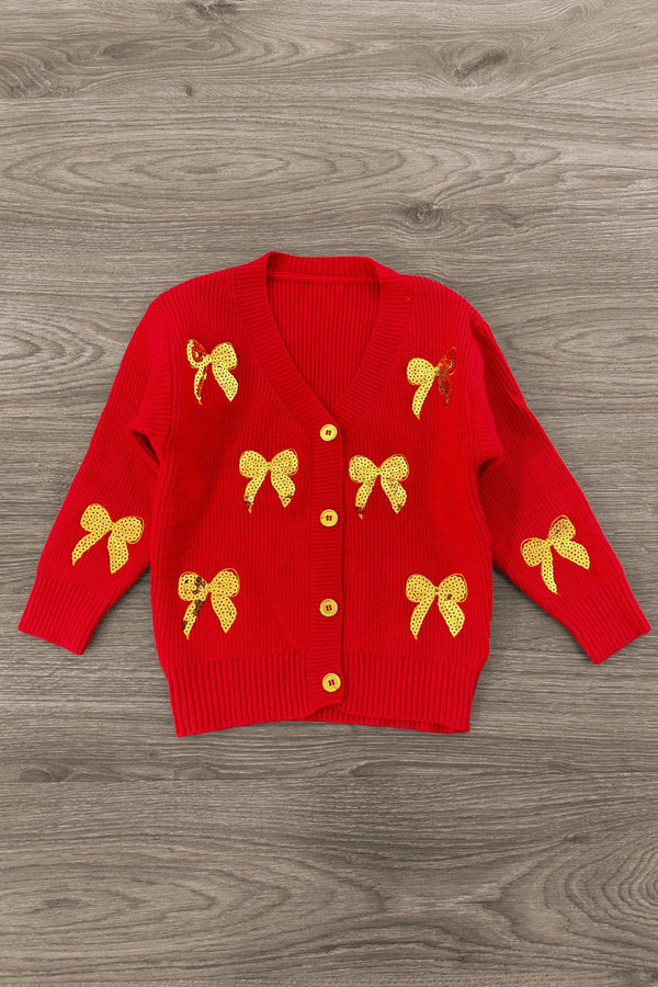 Mom & Me - Red & Gold Bow Sweater Cardigan | Sparkle in Pink
