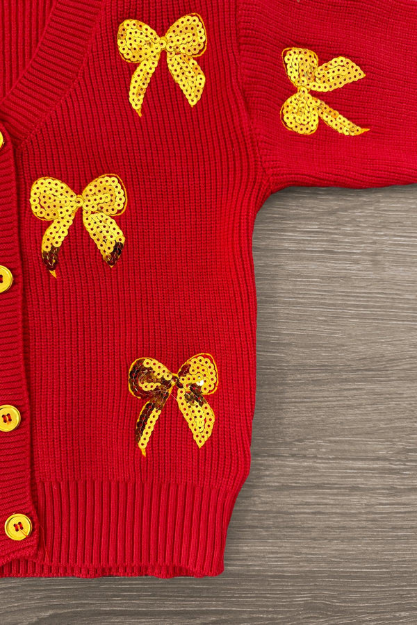 Mom & Me - Red & Gold Bow Sweater Cardigan | Sparkle in Pink