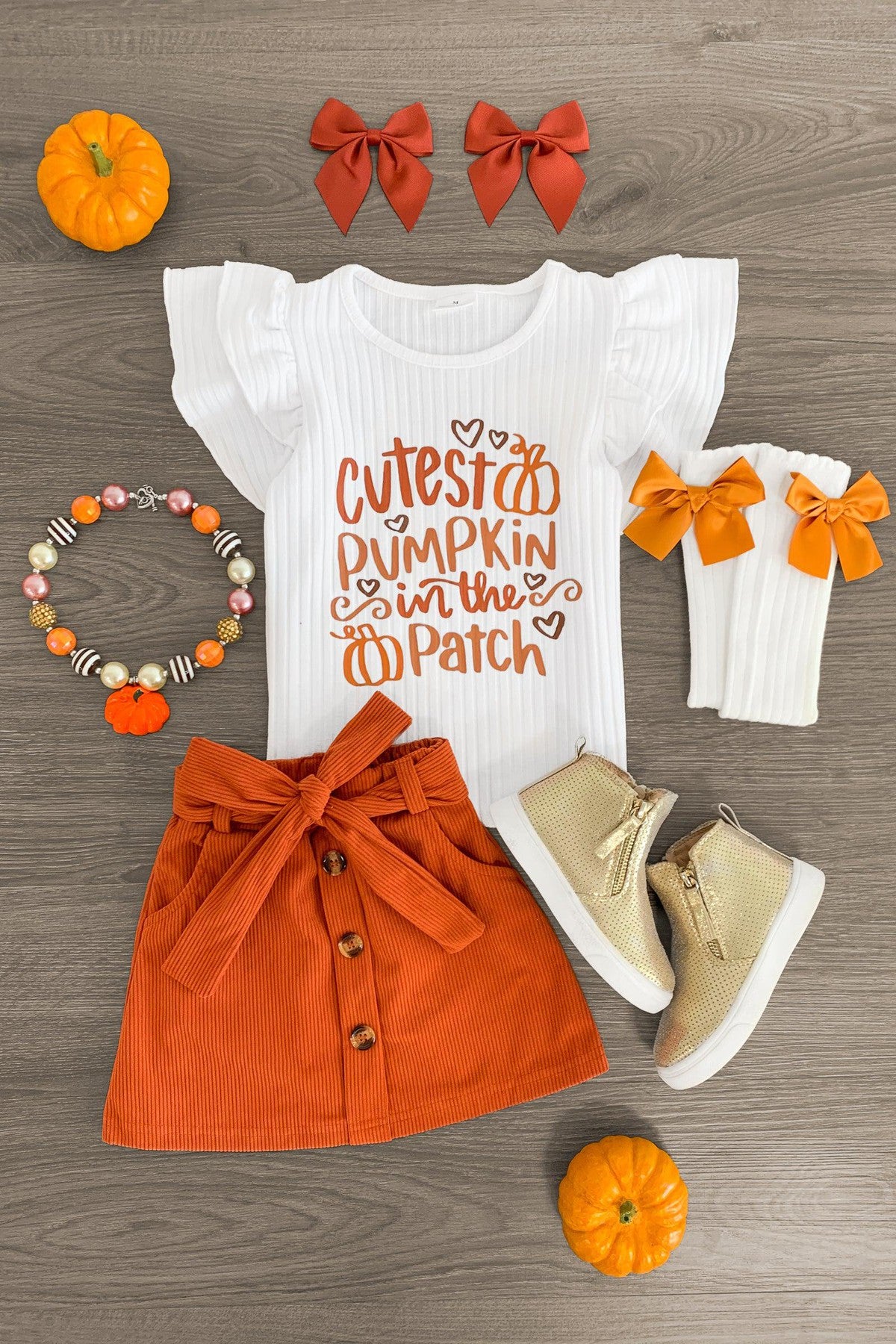 "Cutest Pumpkin In The Patch" Orange Corduroy Skirt Set | Sparkle In Pink