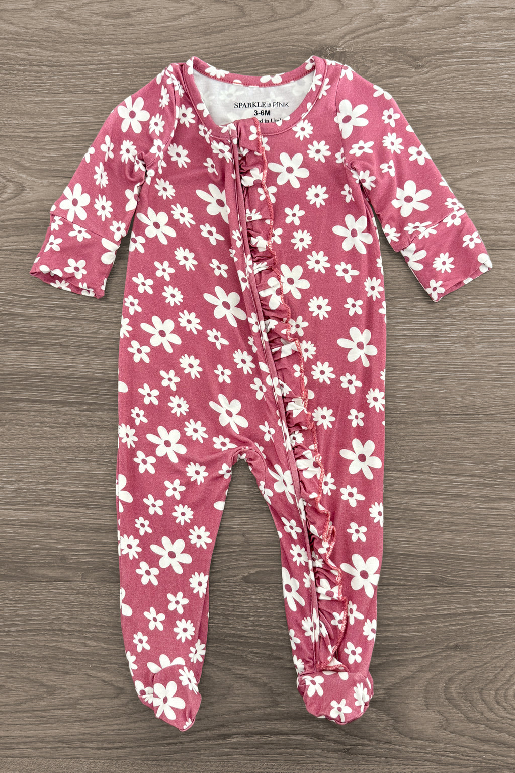 Bamboo Plum Blossom Ruffle Onesie | Sparkle in Pink