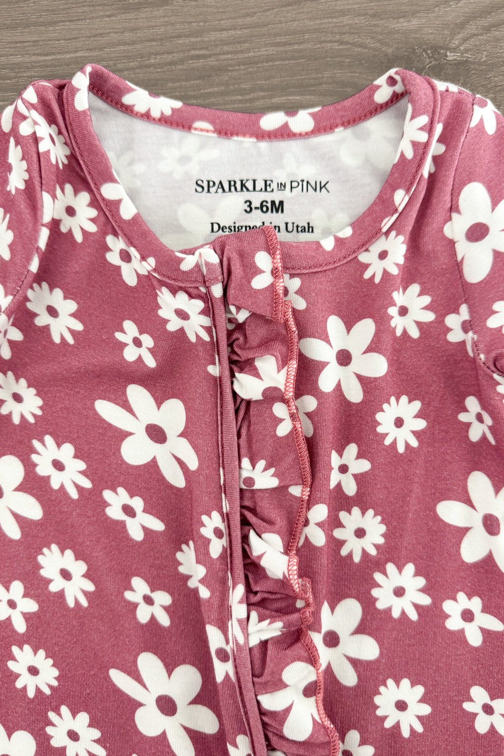Bamboo Plum Blossom Ruffle Onesie | Sparkle in Pink