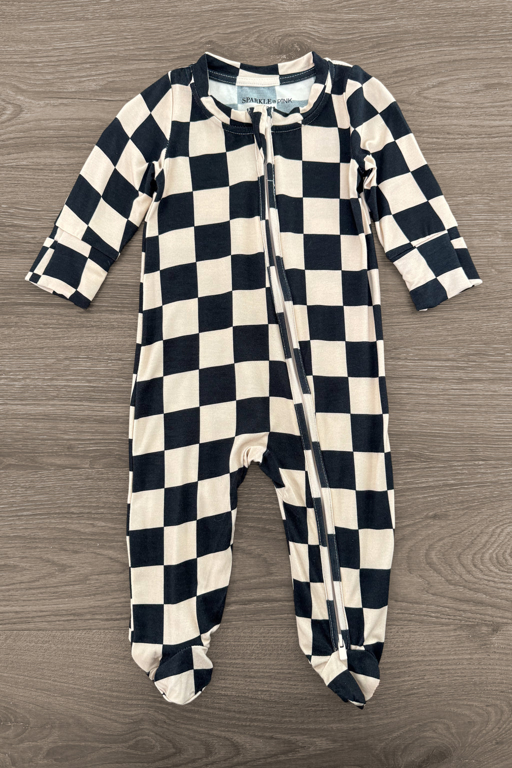Bamboo Modern Checks Onesie | Sparkle in Pink