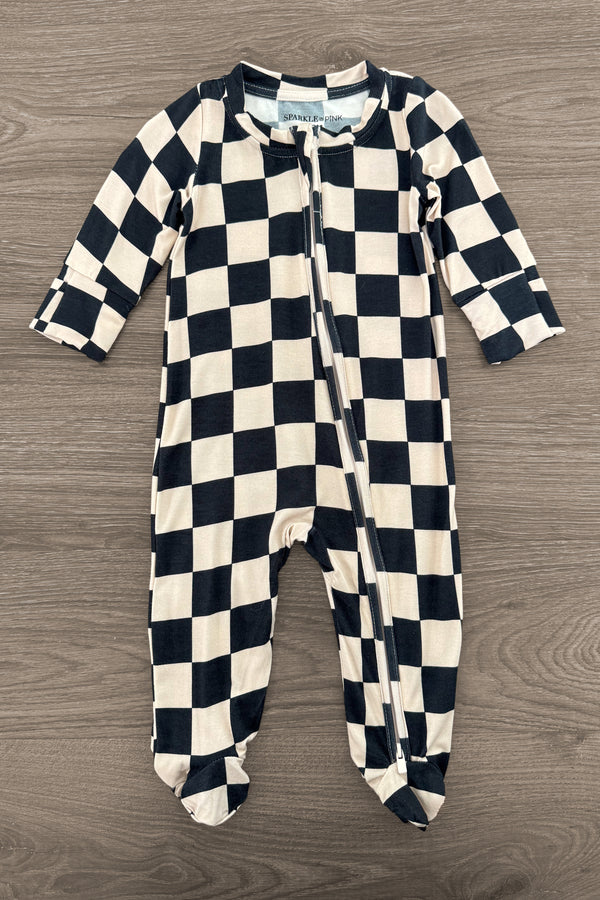 Bamboo Modern Checks Onesie | Sparkle in Pink
