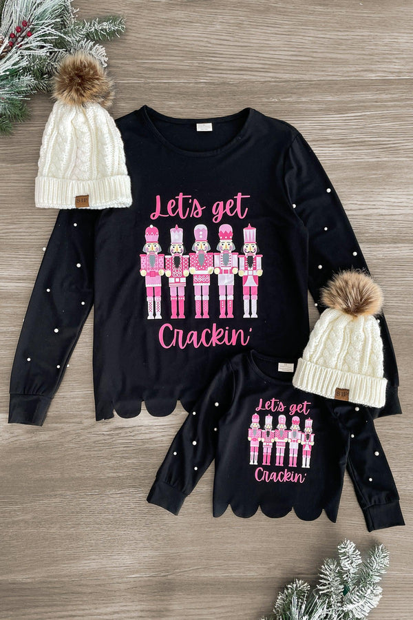 Mom & Me - "Let's Get Crackin'" Black Top - Sparkle in Pink