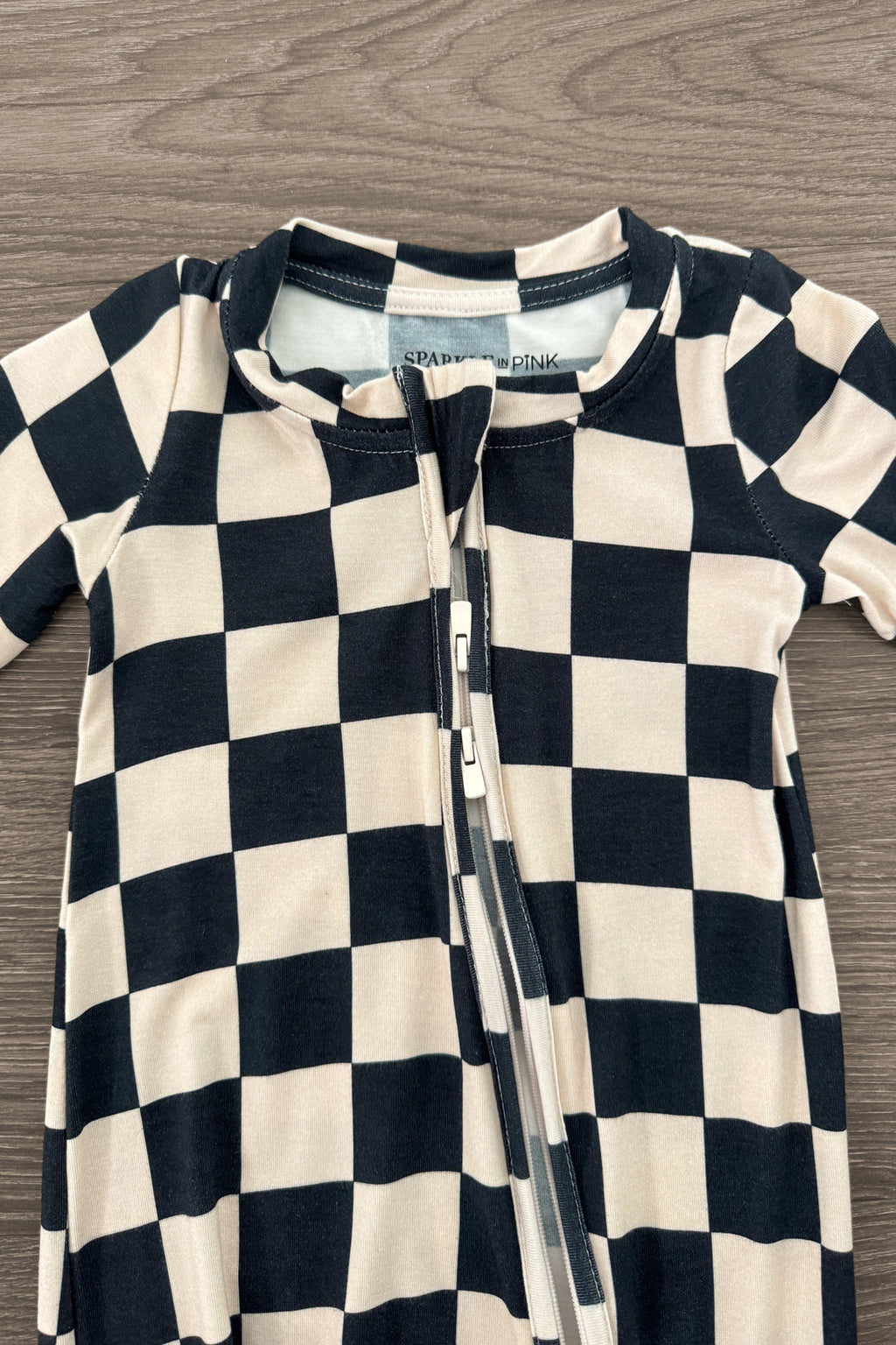 Bamboo Modern Checks Onesie | Sparkle in Pink