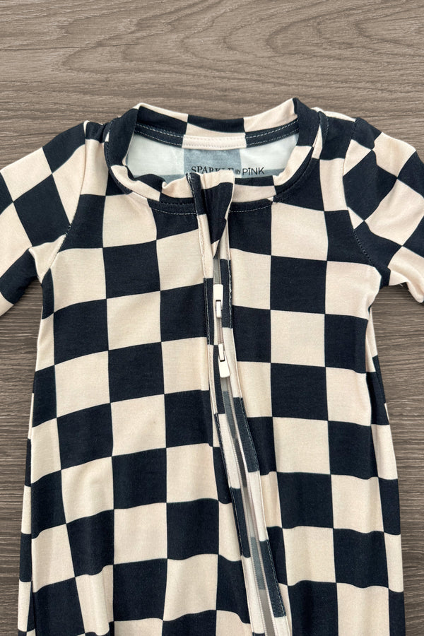 Bamboo Modern Checks Onesie | Sparkle in Pink