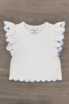 White & Blue Bow Denim Short Set