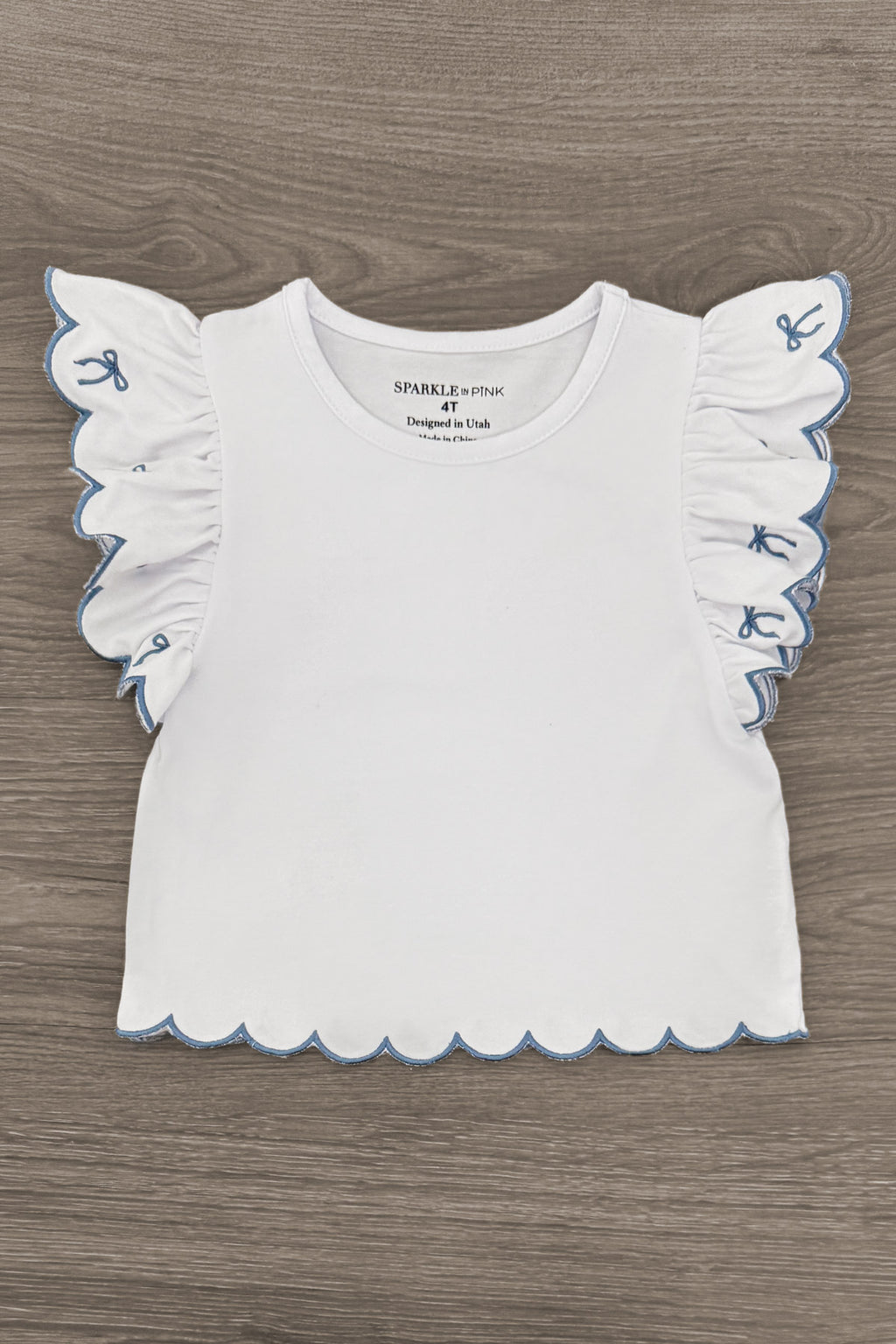 White & Blue Bow Denim Short Set