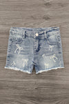 White & Blue Bow Denim Short Set