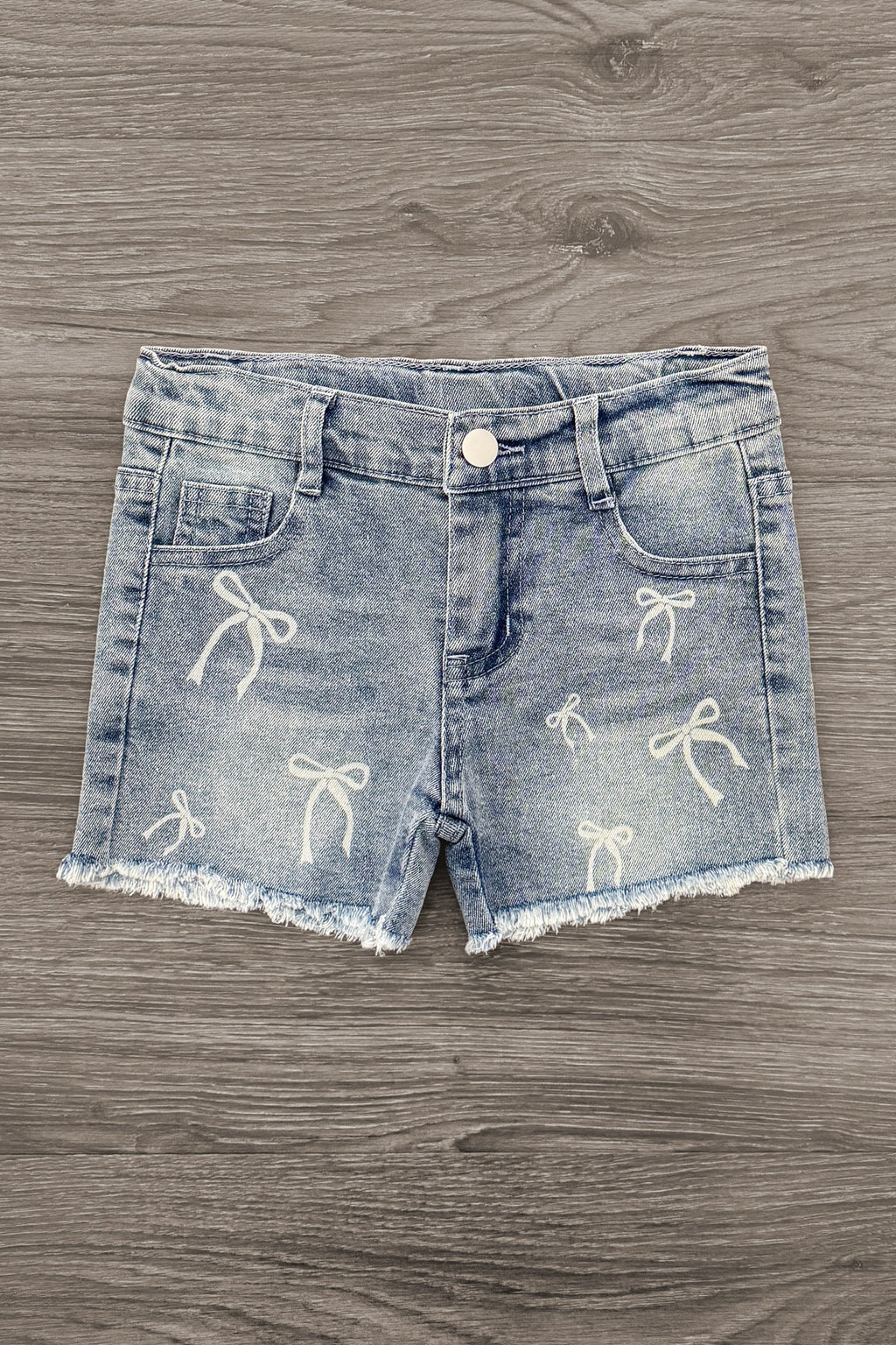 White & Blue Bow Denim Short Set