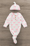 Newborn Baby Blushing Bows Waffle Knit Knot Gown & Hat Set | Sparkle in Pink