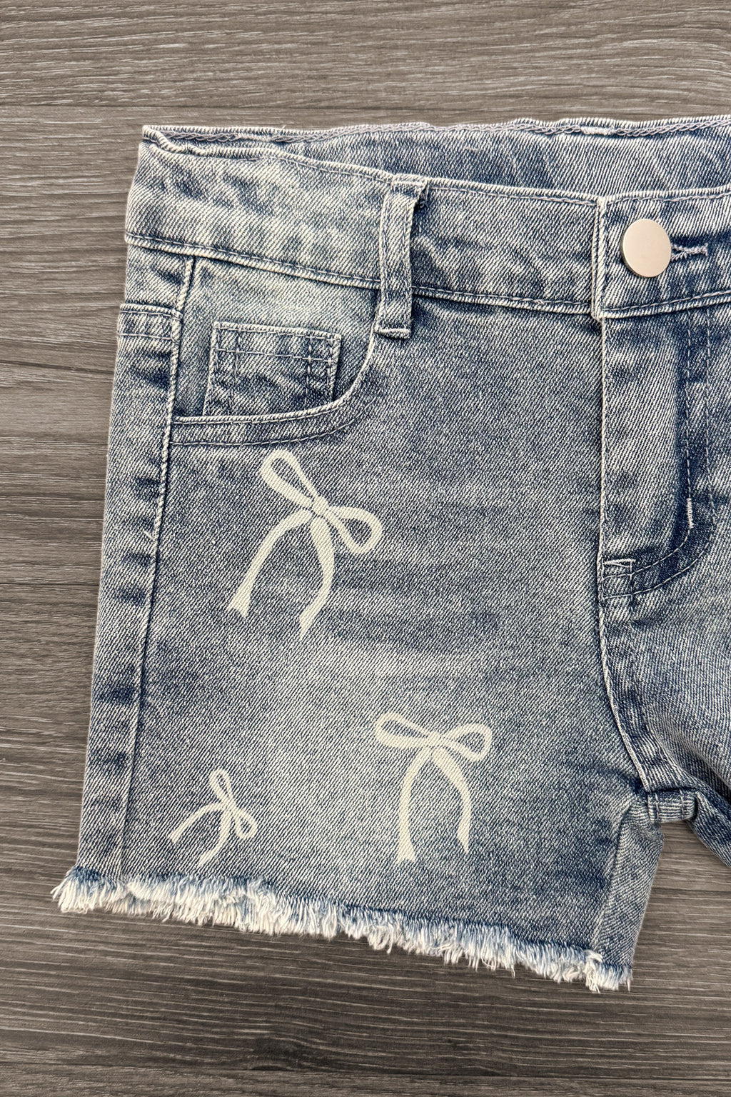 White & Blue Bow Denim Short Set