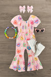 Pink Candy Hearts Bell Bottom Jumpsuit | Sparkle in Pink