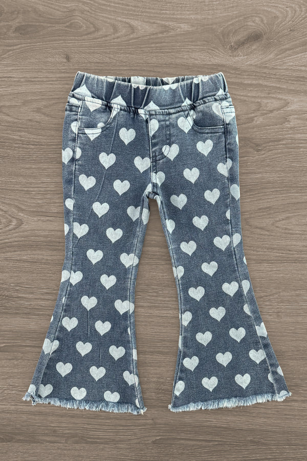 Heart Denim Bell Bottoms | Sparkle in Pink