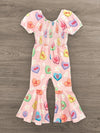 Pink Candy Hearts Bell Bottom Jumpsuit | Sparkle in Pink