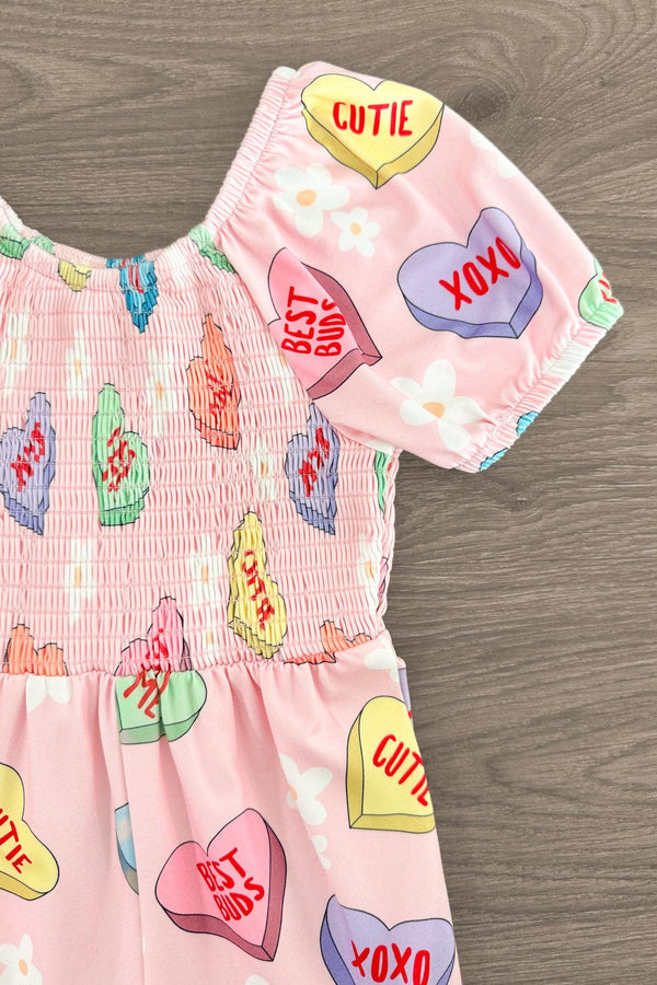 Pink Candy Hearts Bell Bottom Jumpsuit | Sparkle in Pink