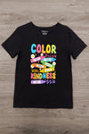 Mom & Me - "Color The World" Top & Short Set - 3T - Black short-sleeve top with colorful "Color The World with Kindness" rainbow text and crayon graphic.