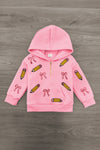 Mom & Me - Pink Pencils & Bows Pullover - 3T - Pink pullover hoodie with pencil and bow prints, front pockets, and long sleeves.