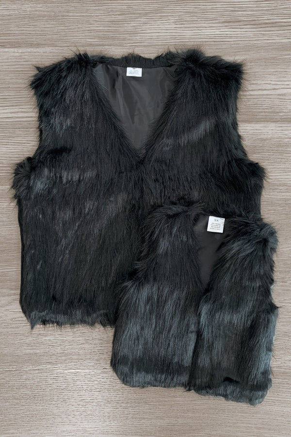 Mom & Me - Fuzzy Black Vest - Sparkle in Pink