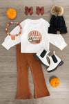 "Fall Vibes" Brown Flare Pant Set - Sparkle in Pink