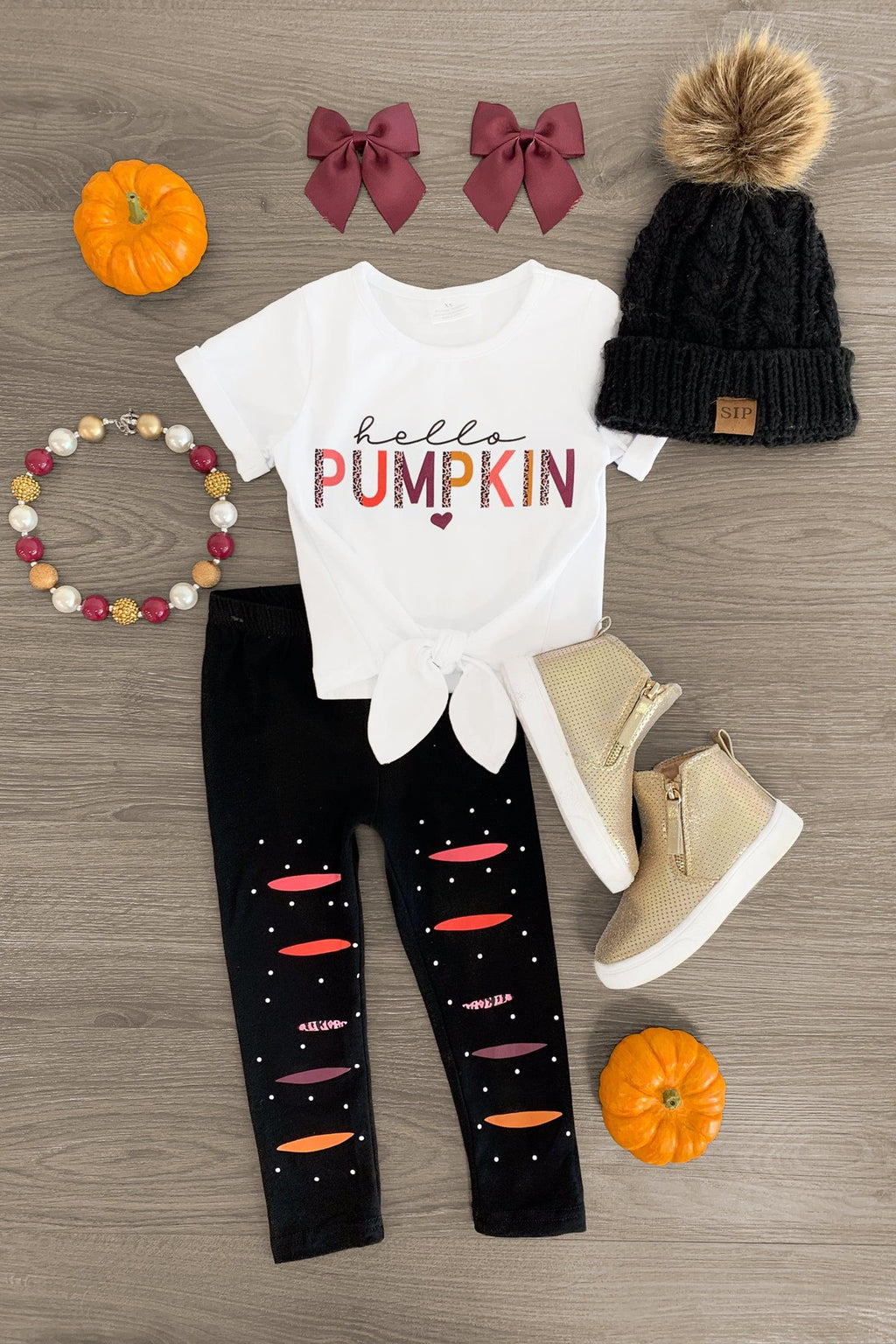 "Hello Pumpkin" Legging Set - Sparkle in Pink