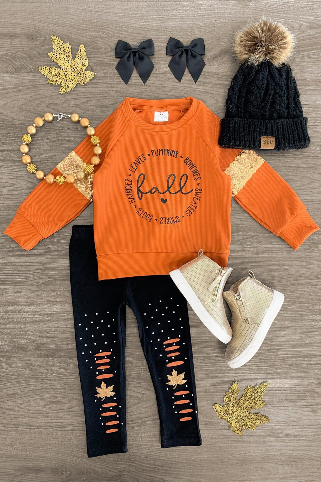 "Fall..." Orange Sequin Legging Set - Sparkle in Pink