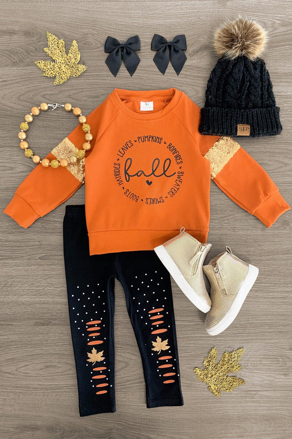 "Fall..." Orange Sequin Legging Set - Sparkle in Pink